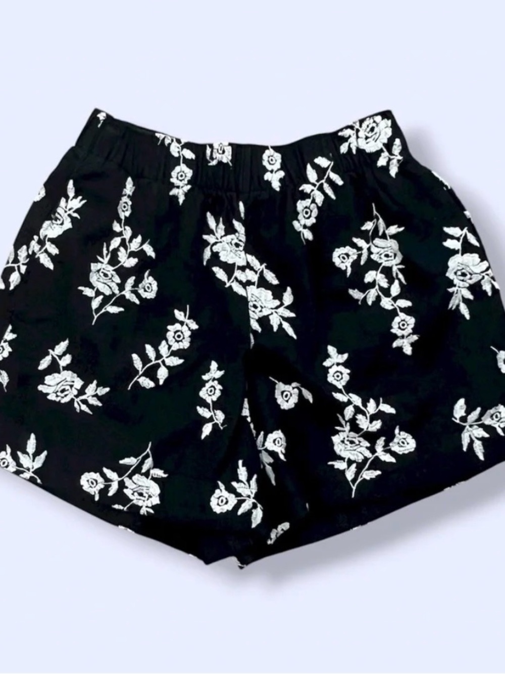 Abercrombie & Fitch Black Shorts with White Floral Embroidery